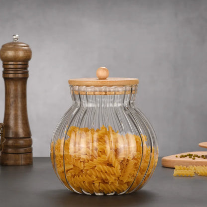 glass pumpkin jar with bamboo lid